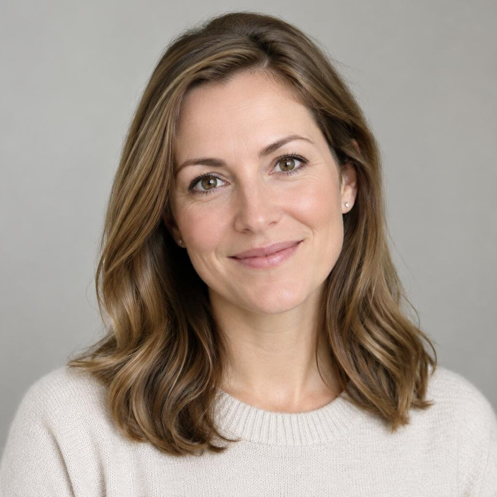 Portrait of a woman with light hair smiling softly